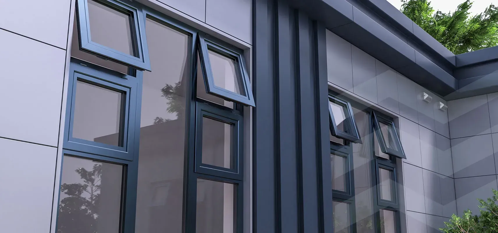 Modern aluminium windows installed on a building exterior
